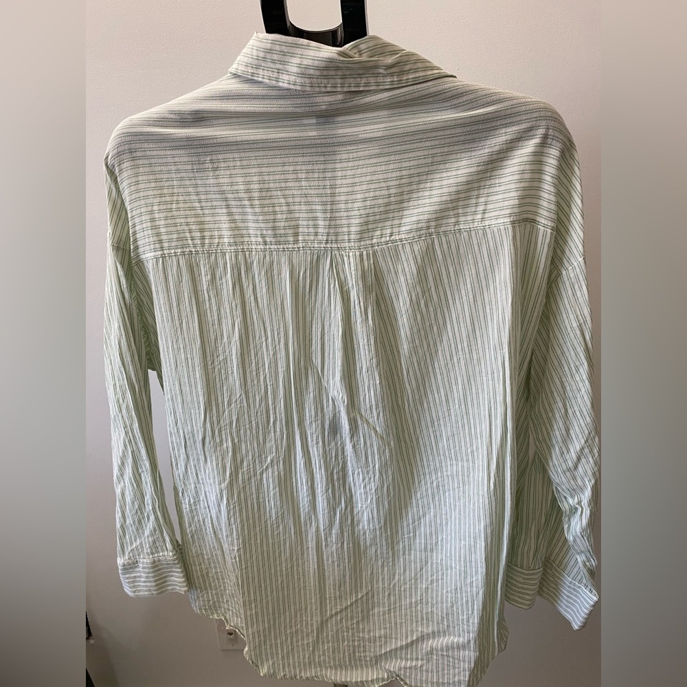 Listicle Green & White Striped Button Down Ruffle Blouse Size Large - Picture 6 of 15